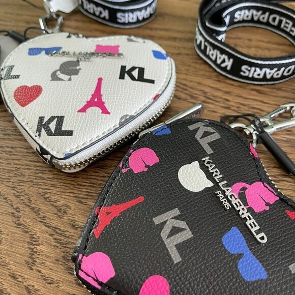 NEW! Karl Lagerfeld Heart Zip Coin Purse / Lanyard -Red/ Pink/ White/ Black - Picture 4 of 14